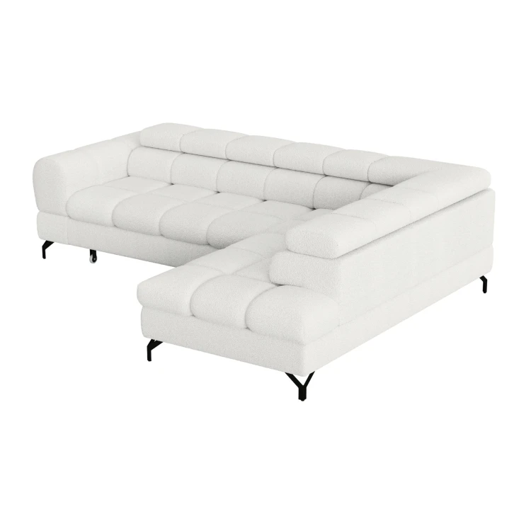 Narożnik Cloud z funkcją spania prawostronny widok od boku w tkaninie boucle quelle 01