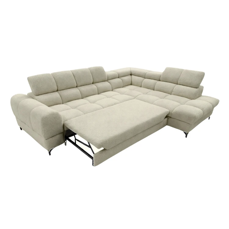 Nowoczesny prawostronny narożnik Cloud z funkcją spania w tkaninie boucle quelle 03