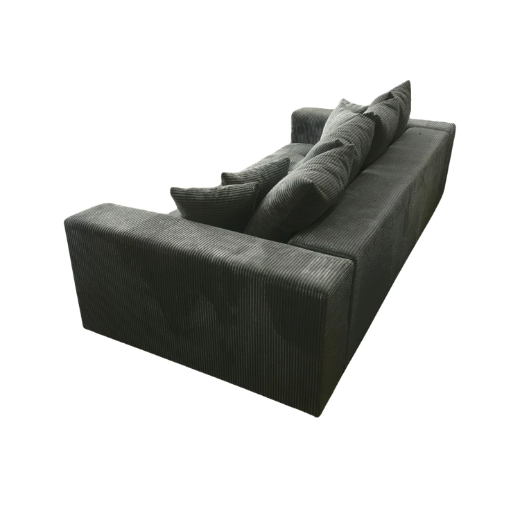 Szara sofa MOOD – widok z tyłu, wykończenie tapicerki Poso 60