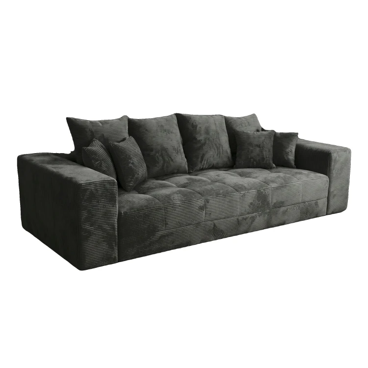 Sztruksowa grafitowa sofa MOOD – widok pod kątem, tkanina Poso 34