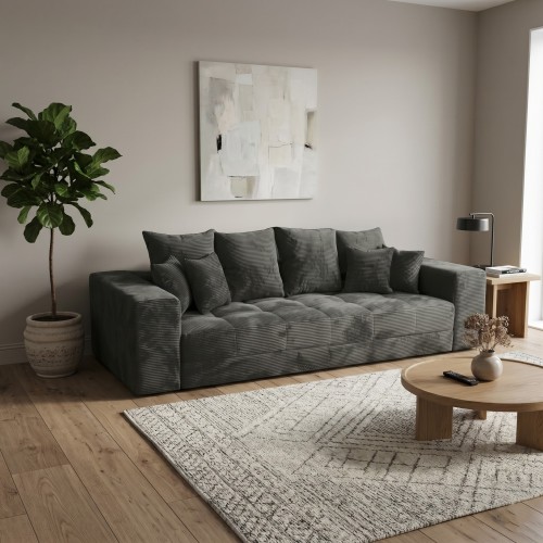 Grafitowa sofa 3-osobowa MOOD w aranżacji nowoczesnego salonu