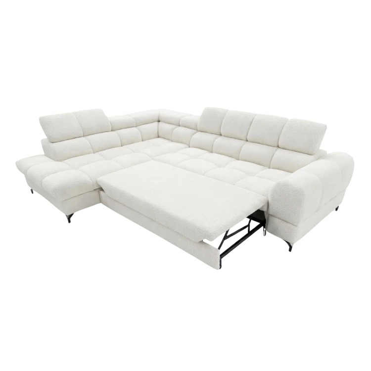 Nowoczesny lewostronny narożnik Cloud z funkcją spania w tkaninie boucle quelle 01