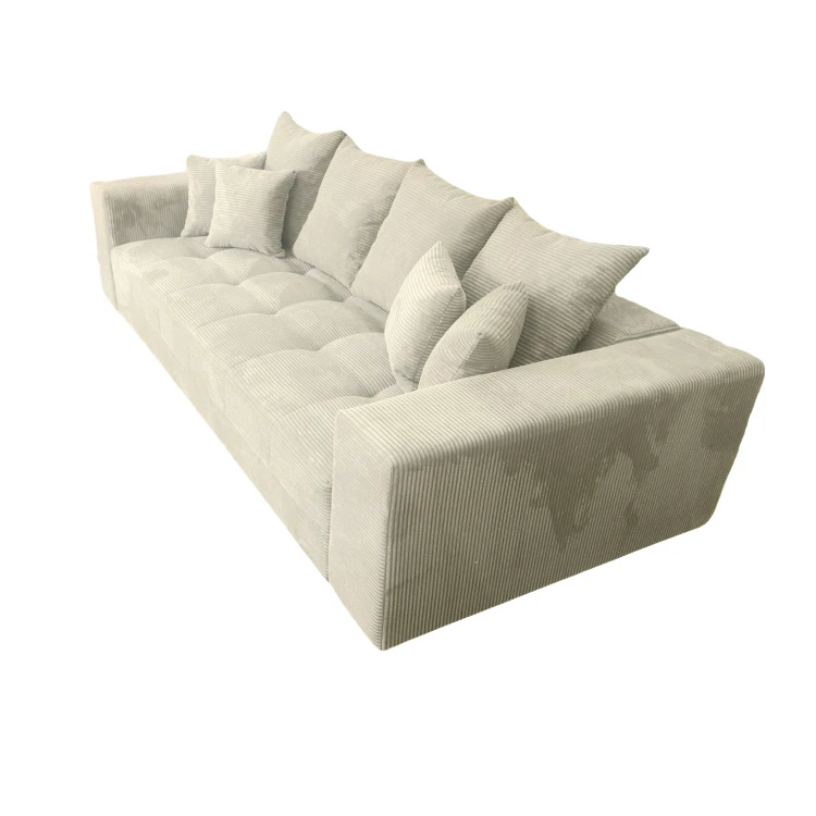 Sztruksowa kremowa sofa MOOD – widok pod kątem, tkanina Poso 105