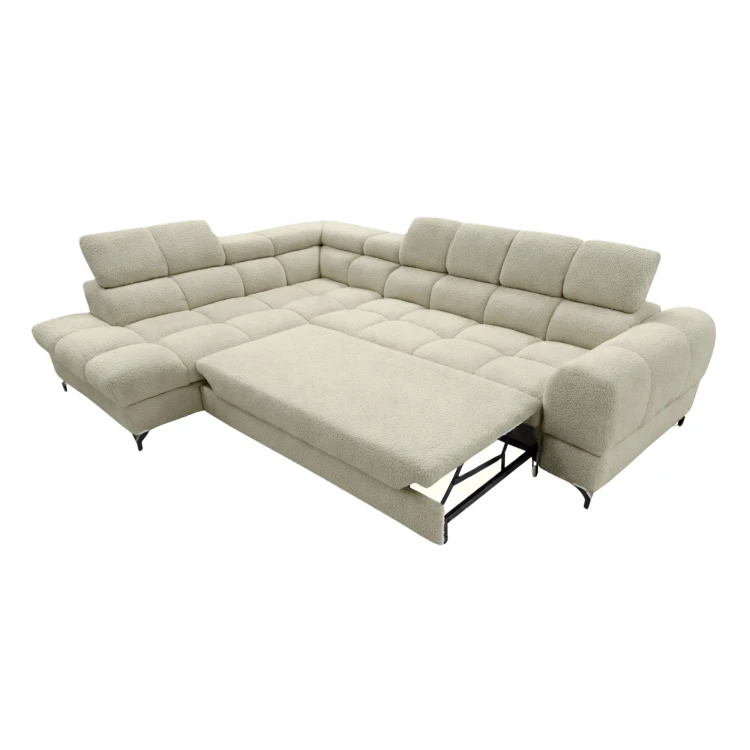 Nowoczesny lewostronny narożnik Cloud z funkcją spania w tkaninie boucle quelle 03