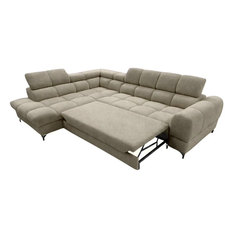 Nowoczesny lewostronny narożnik Cloud z funkcją spania w tkaninie boucle quelle 05