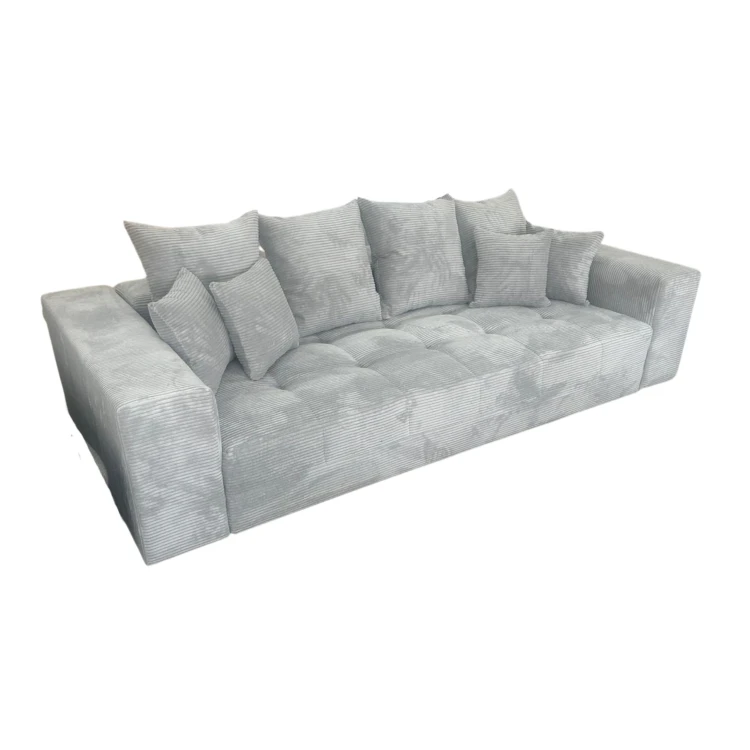 Jasnoszara sofa MOOD – widok pod kątem, sztruksowa tkanina Poso 110