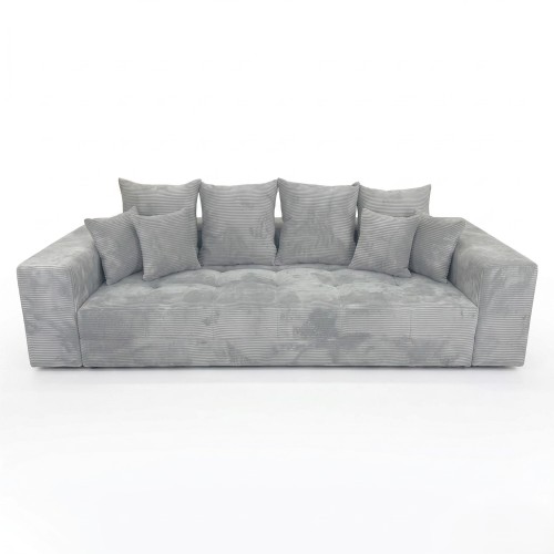 Sofa 3-osobowa MOOD w jasnoszarej tkaninie Poso 110 – widok z przodu