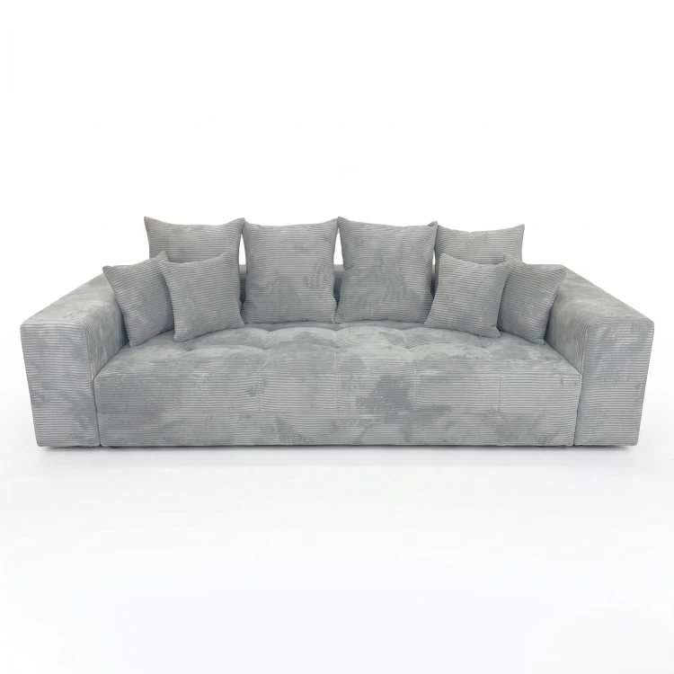 Sofa 3-osobowa MOOD w jasnoszarej tkaninie Poso 110 – widok z przodu
