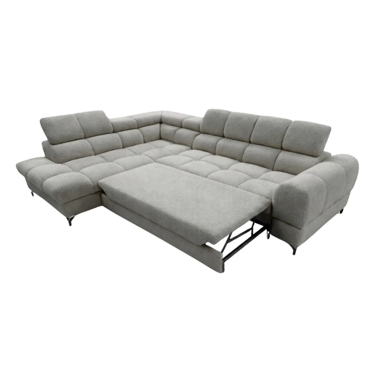 Nowoczesny lewostronny narożnik Cloud z funkcją spania w tkaninie boucle quelle 83