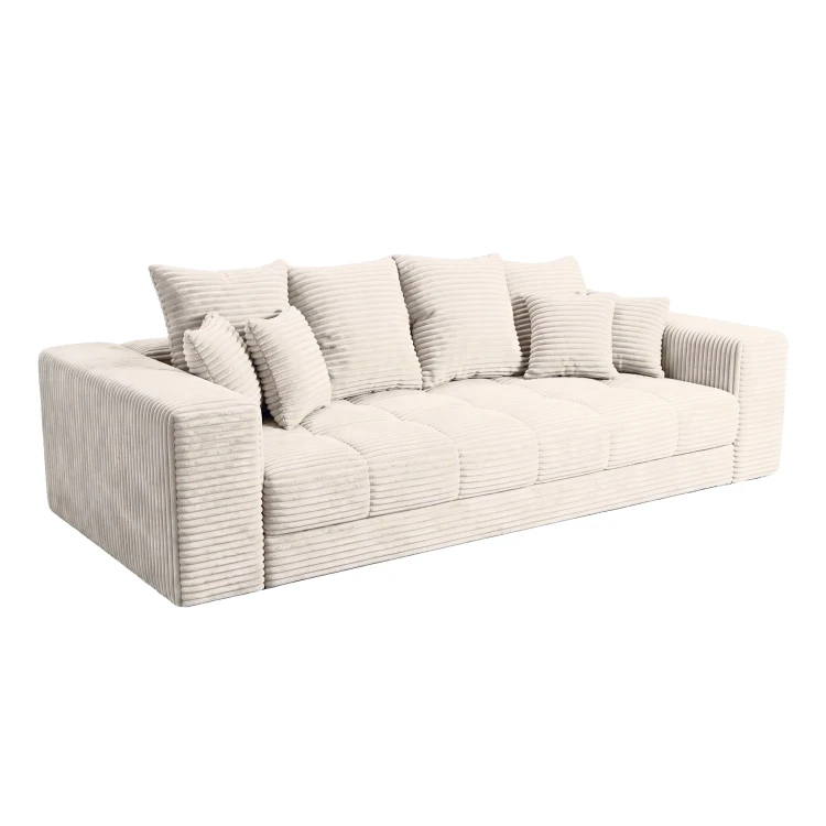 Kremowa sofa MOOD – widok pod kątem, sztruksowa tkanina Tilia 01