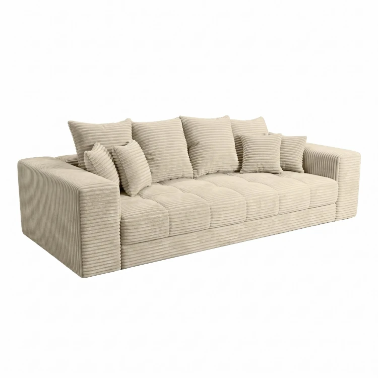 Beżowa sofa MOOD – widok pod kątem, sztruksowa tkanina Tilia 03