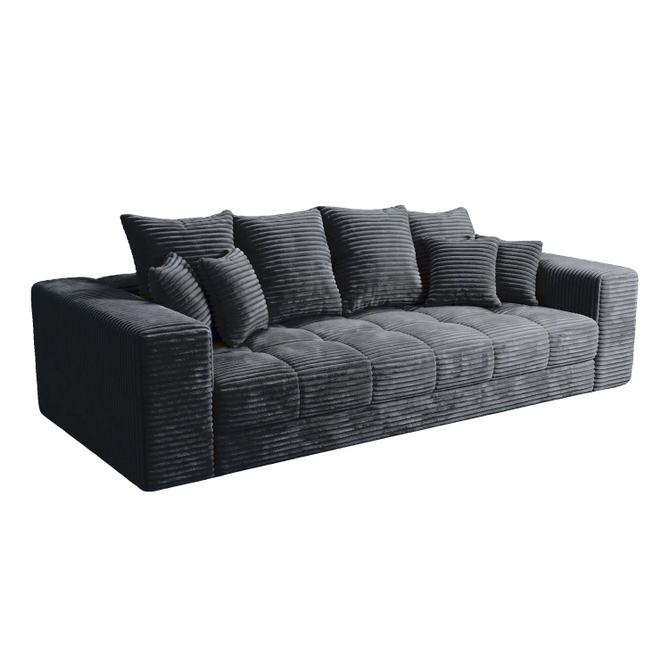 Czarna sofa MOOD – widok pod kątem, sztruksowa tkanina Tilia 100