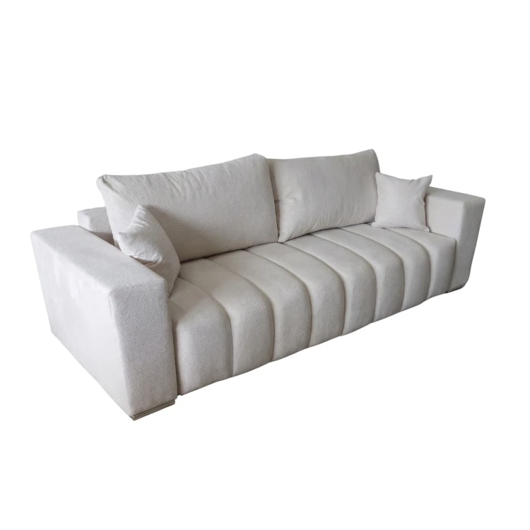 Beżowa sofa CORA -  widok od boku, wykończenie tapicerki Cremona 02