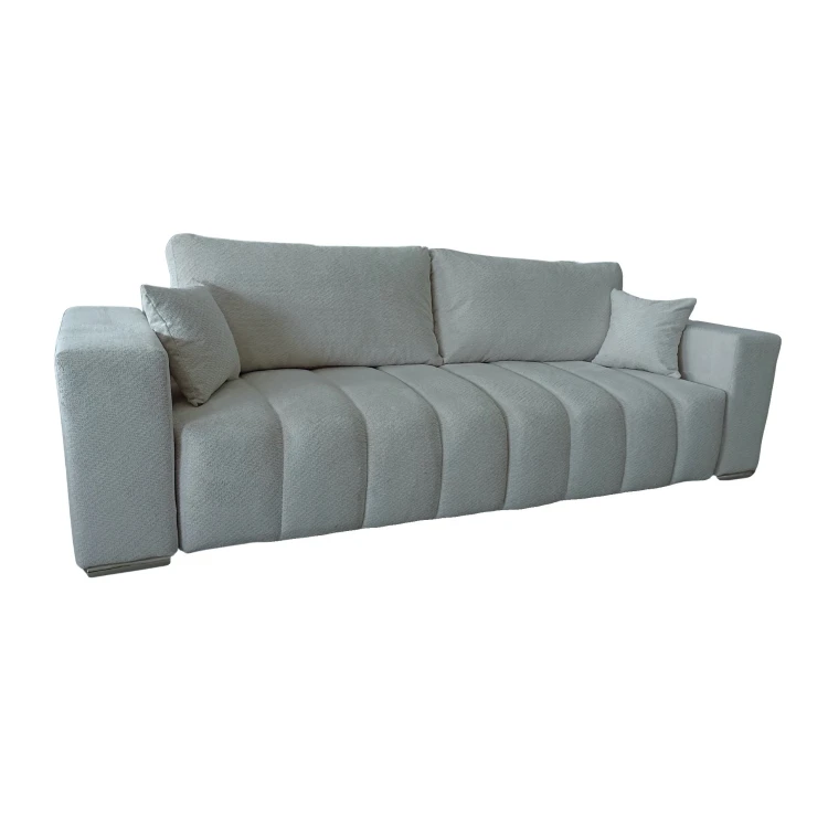 Szara sofa z funkcją spania CORA w tkaninie Egon 25 – widok z przodu