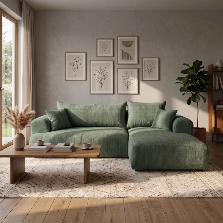 Nowoczesny narożnik chmurka z funkcją spania Evela Bis w salonie