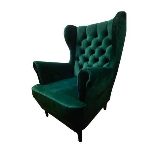 Widok od boku fotel uszak tapicerowany zielony do salonu - monolith 37 | Agmaro